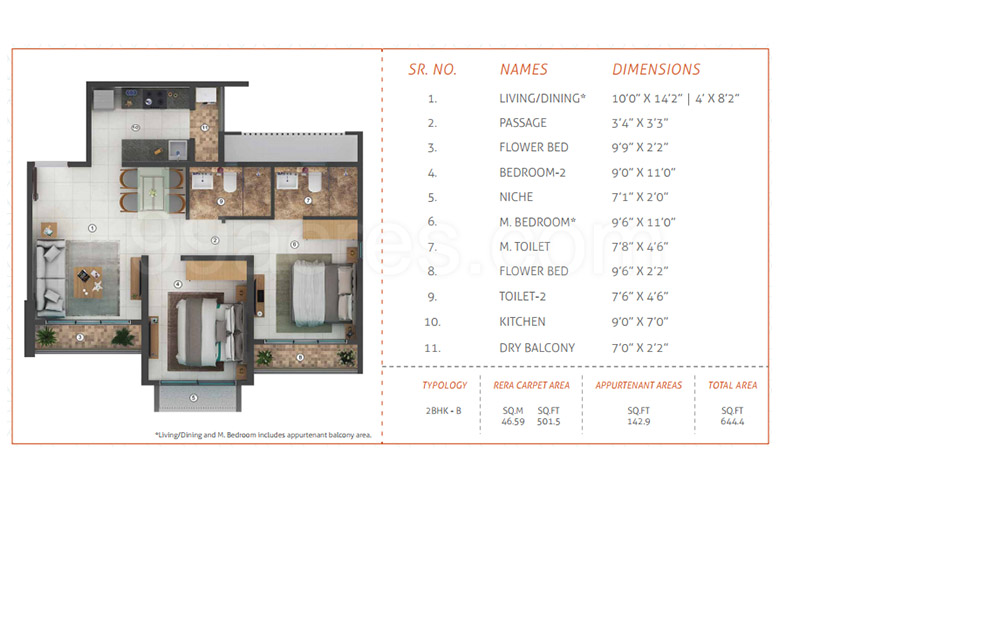 Joyville Virar 2 BHK Floor Plan